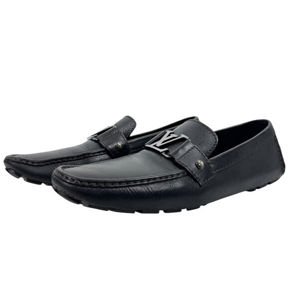 Louis Vuitton Monte Carlo Calf Leather Moccasins Slip On Black Size 11 - Picture 2 of 12